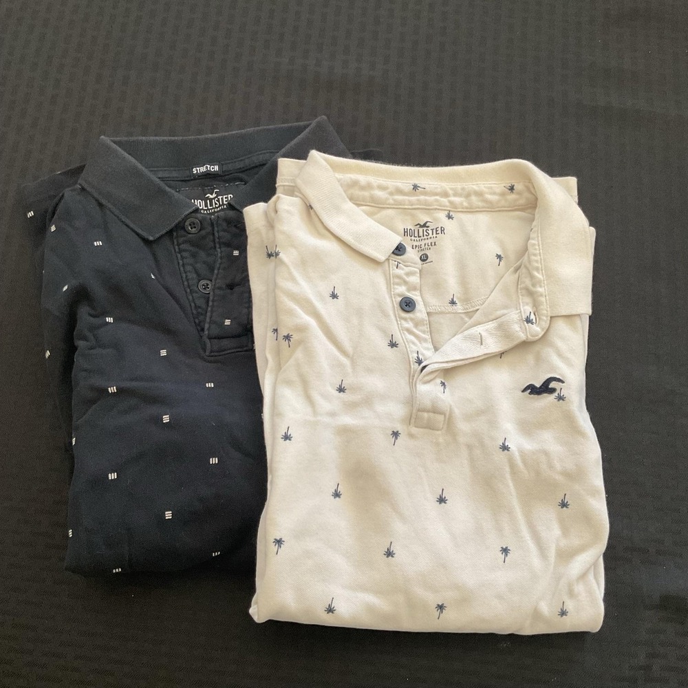 Hollister Polo Shirts Mens XL Multicolor‎ Epic Flex Stretch Lot Of 2 Palm Tree